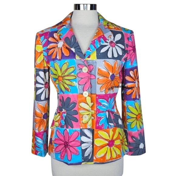 Moschino Jackets & Blazers - Moschino Jeans Vintage '90s Neon Daisy Print Cotton Blazer Jacket Size 10